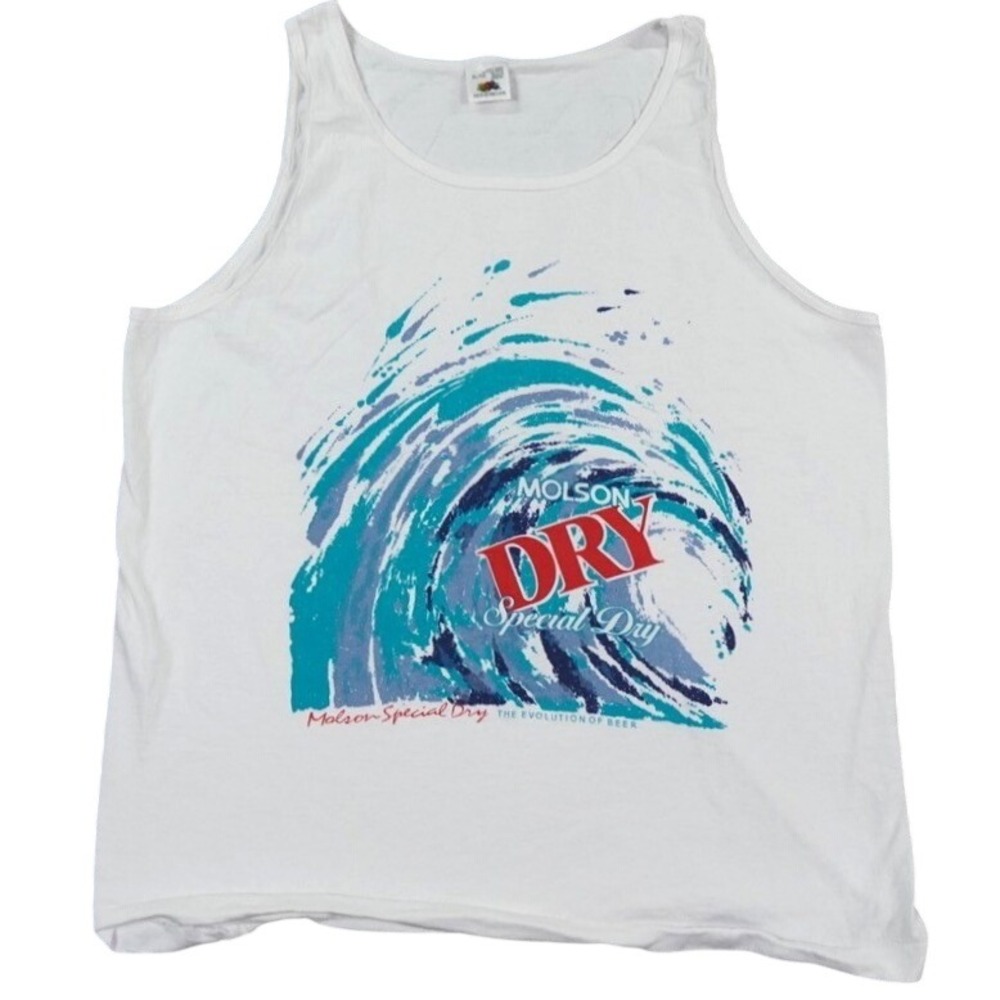 VTG‎ Molson Dry Tank Top Fruit Loom  Mens XL White Wave Sparkle Made in Canada